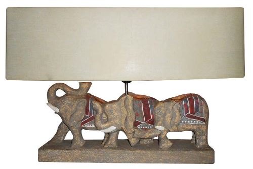 Vyřezávaná lampa 3 sloni, 65x15x45 cm, vícebarevná, exotické dřevo