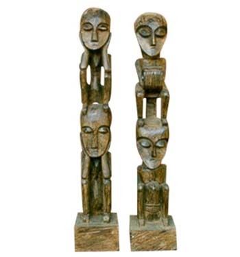 Primitive wooden carved figure, 19x19x100, brown exotic wood