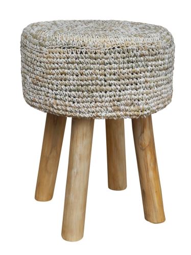 Dřevěná  stolička s vyplétaným sedákem, 35x35x46cm, béžová,  přírodní materál