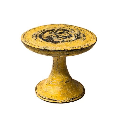 Wooden tray on pedestal,yellow, 28x28x21cm