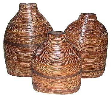 Terracotta vase with rattan, brown, more sizes, 20x10x36cm, brown terracotta