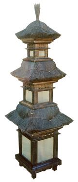 Balinéská zahradní lampa Pagoda z exotického dřeva, 45x45x130cm Černá Dřevo