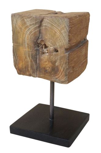 Teak block on a pedestal, 15x15x27 cm, exotic wood