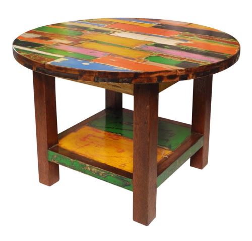 Dřevěný barevný konferenční stolek s poličkou, 70x70x50cm, vícebarevný, teakové dřevo