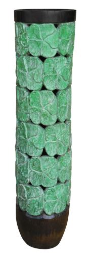 Carved palm wood vase, green, 24x24x100cm, green-brown, palm wood