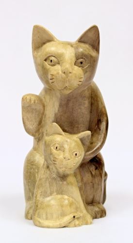 Cat with kitten,natural wood