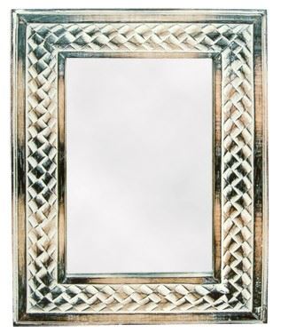 Mirror in wooden frame, 30x2x40, brown beige, exotic wood