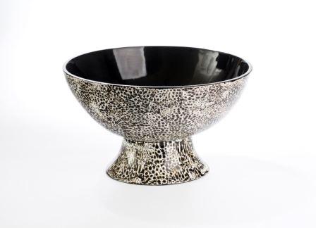 Bowl of nacre and exotic wood, black-white- pearl