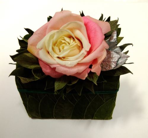 Balzamovaná květina, růžová růže čtverec,  9x5x11 cm,  přírodní