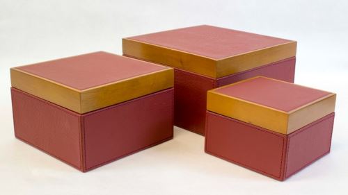 Krabička Kulit,  vínová 15x15x10cm,  kůže - dřevo