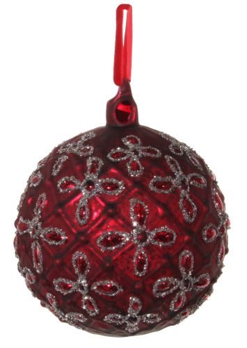 Christmas glass ornament with glitters, red-silver