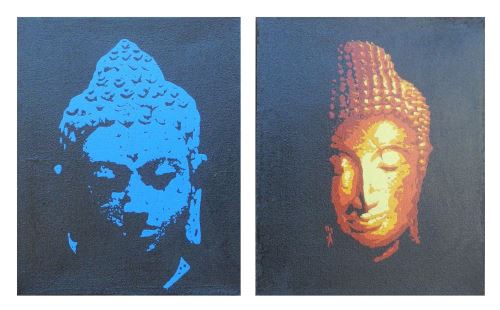 Buddha image, orange, 20x2x25 cm, canvas