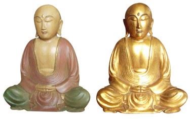 Meditating monk, multicolour resin
