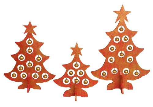 Vánoční stromeček s ozdobami, více velikostí, červeno-zlatá, exotické dřevo