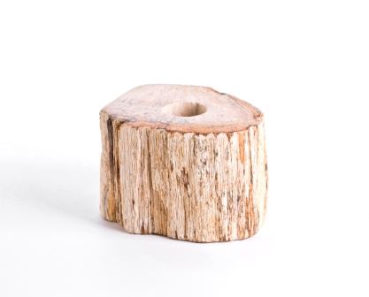 Candlestick made of fosiil wood,  light brown,  petrified wood
