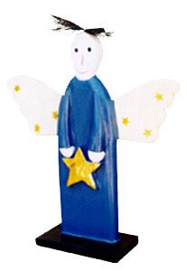 Angel with wings, blue, exotic wood