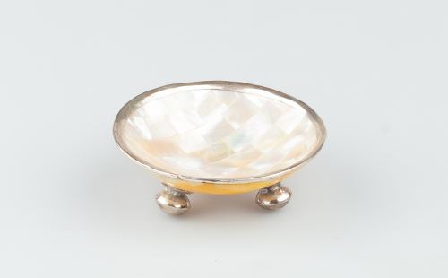 Perleťová miska se stříbrným  lemem bílá, 8cm, perleť - kov