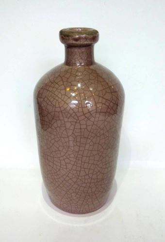 Vase brown, decor, cracked, glaze, 13x13x25cm, brown ceramics