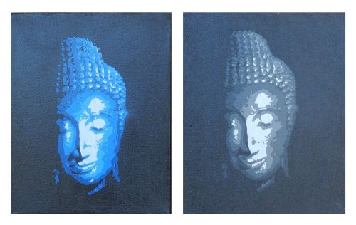 Buddha image, dark blue, 20x2x25 cm, canvas