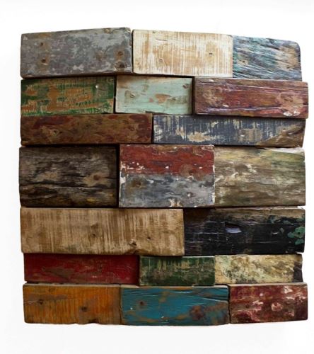 Plastika na zeď z teakového dřeva z lodí vícebarevné teakové dřevo