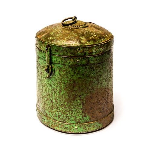 Container Barrel green,metal 27x28x26 cm