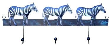 Věšák se 3 zebrami modrý, 41x18,5cm,  kov