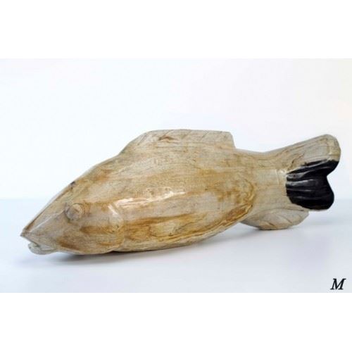 Fish carved from fossil wood,45x12x15 cm, beige-brown, petrified wood
