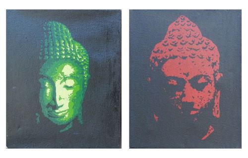 Buddha image, green, 20x2x25 cm, canvas