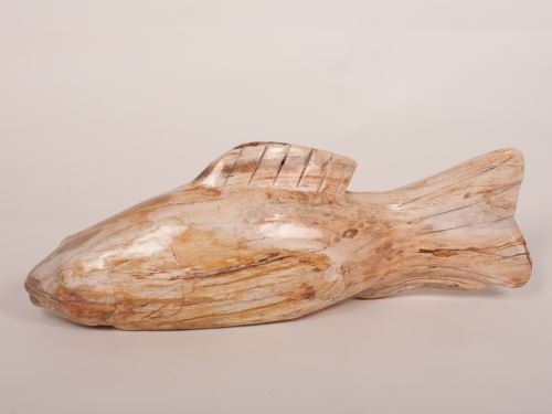 Fish carved from fossil wood, 68x20x25cm, petrified wood
