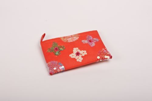Malá peněženka s květinovými flitry, červená, 15x9cm
