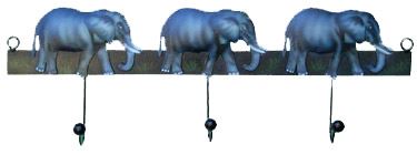 Věšák se 3 slony modrý, 41x16cm,  kov