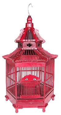 Ptačí klec Pagoda červená, 29x29x52cm,  Exotické dřevo