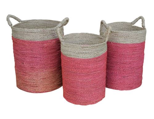 Koš na prádlo z přírodního materiálu, 29x29x40 cm Růžovo-béžová  Přírodní vlákno