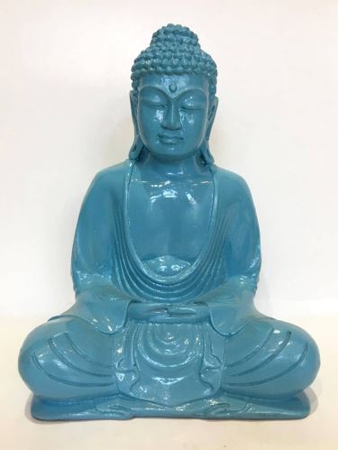 Meditating buddha, blue, fiber glass
