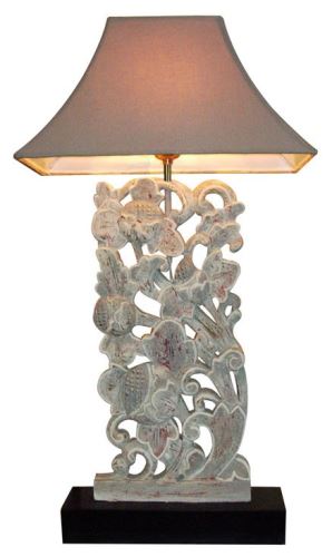 Vyřezávaná lampa vysoká, béžová, 37x20x75 cm, vícebarevná, exotické dřevo