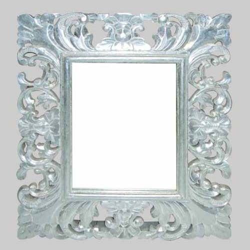 Zrcadlo ve vyřezávaném stříbrném rámu, 60x4x70cm, stříbrné, exotické dřevo