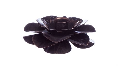 Kovový svícen ve tvaru květiny tmavý (průměr 12cm)  kov