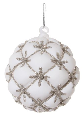 Christmas glass ornament, white- silver