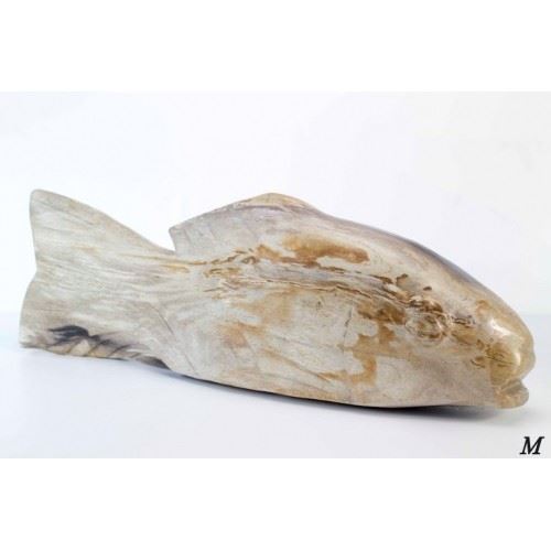 Ryba z fosilního dřeva, 45x10x15cm,  béžovo-hnědá, zkamenělé dřevo