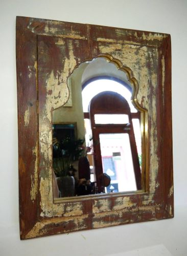 Wooden oriental mirror, 30x1x37, brown-beige  exotic wood