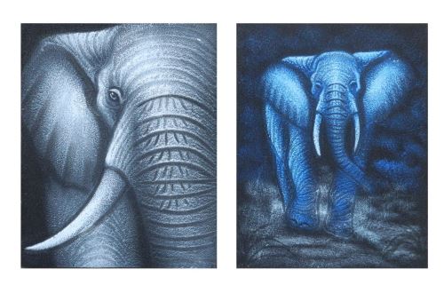 Image of an elephant, blue, 20x2x25 cm, canvas