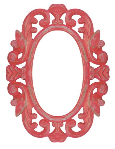 Dřevěné růžové zrcadlo vyřezávané, 27x1x34cm,  dřevo