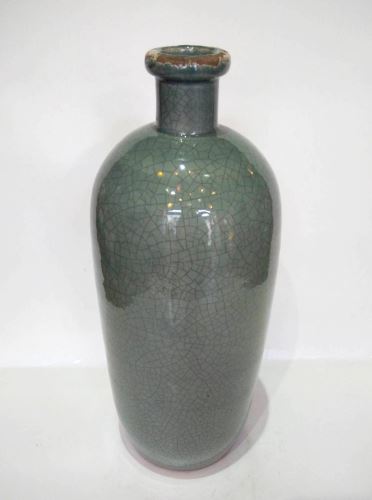 Vase grey, decor, cracked glase, 13x13x25cm, grey ceramics