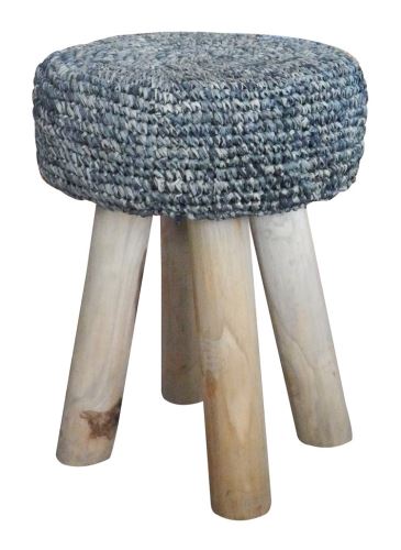 Dřevěná stolička s vyplétaným sedákem, 40x40x45cm, šedá přírodní materál
