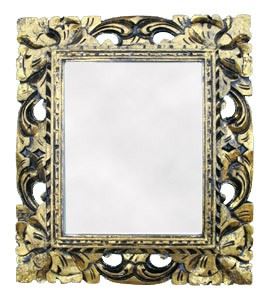 Zrcadlo v ornamentálním zlatém rámu, 35x2x40cm,  exotické dřevo