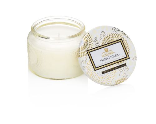 LUXURY CANDLE,  PETITE CANDLE IN COLORED JAR WITH METALLIC LID 3,2 oz, Nissho Soleil