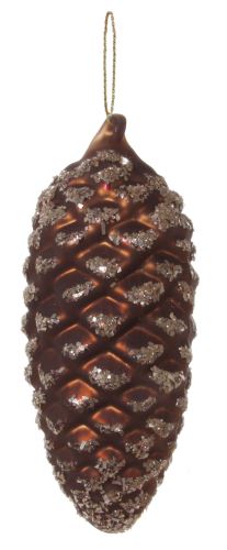 Christmas glass ornament with glitters, cones-brow