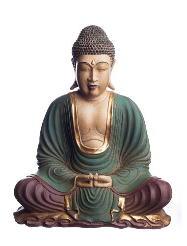 Meditating buddha, green-brown, fiber glass