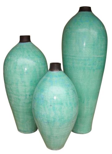 Terakotová váza Polos tyrkysová,  35x35x80cm