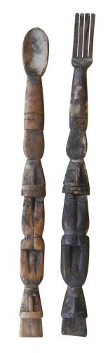 Wooden spoon and fork from Sumba- antik, 4x2x39, exotic wood